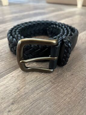 Orvis Braided Black Leather Belt with Brushed Metal Buckle size 38 NWOT